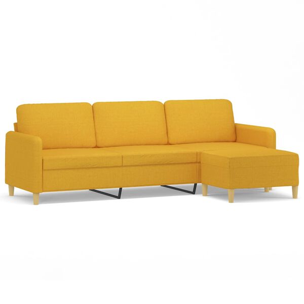 vidaXL Trivietė sofa su pakoja, &scaron;viesiai geltona, 210cm, audinys