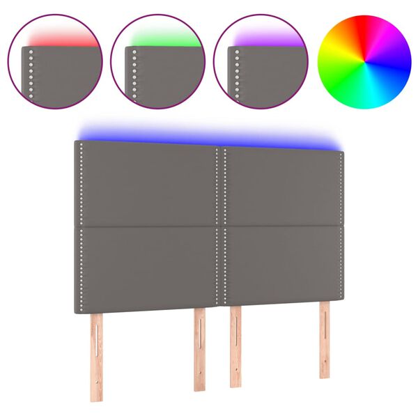 vidaXL Galvūgalis su LED, pilkas, 144x5x118/128cm, dirbtinė oda