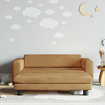 vidaXL Vaikiška sofa su pakoja, ruda, 100x50x30cm, aksomas