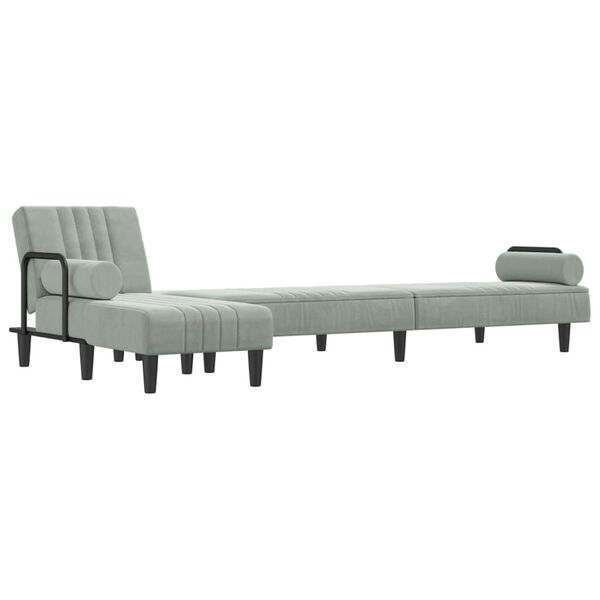 vidaXL L formos sofa-lova, &scaron;viesiai pilka, 260x140x70cm, aksomas