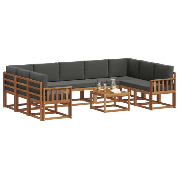vidaXL Lauko sofos komplektas 10 pcs Natūralus ir antracitas