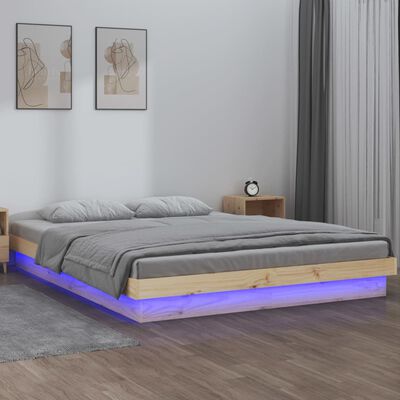 vidaXL Lovos rėmas su LED, 160x200cm, medienos masyvas