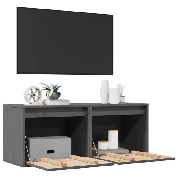 vidaXL Sieninės spintelės, 2vnt., pilkos, 45x30x35cm, pušies masyvas