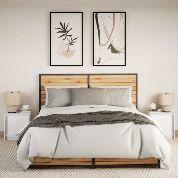 vidaXL Naktinės spintelės su LED lemputėmis, 2vnt., baltos, mediena