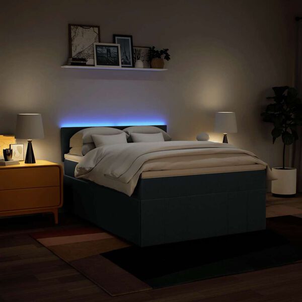 vidaXL Lova su spyruoklėmis ir čiužiniu, mėlyna, 140x190 cm, audinys