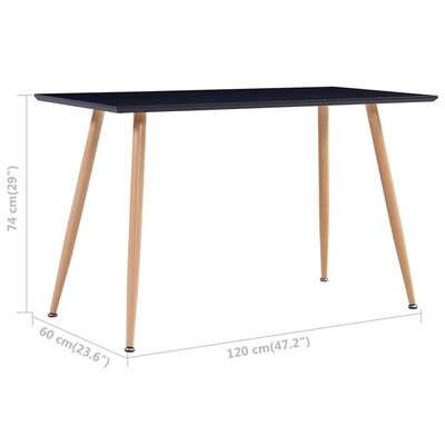 vidaXL Valgomojo stalas, juodos ir ąžuolo spalvos, 120x60x74cm, MDF