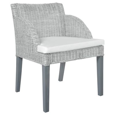 vidaXL Valgomojo kėdės su pagalvėmis, 2vnt., pilkos, natūralus ratanas