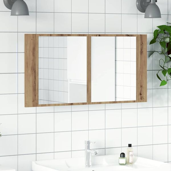 vidaXL Veidrodinė LED spintelė, artisano, 90x12x45cm, mediena