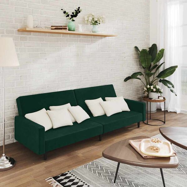 vidaXL Dvivietė sofa-lova, tamsiai žalios spalvos, aksomas