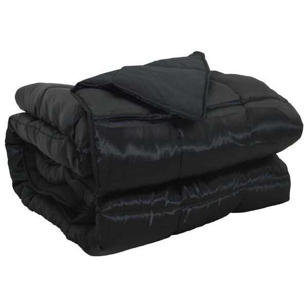 vidaXL Pilna metų antklodė Juoda 240 x 260 cm Satin ir mikropluo&scaron;tas