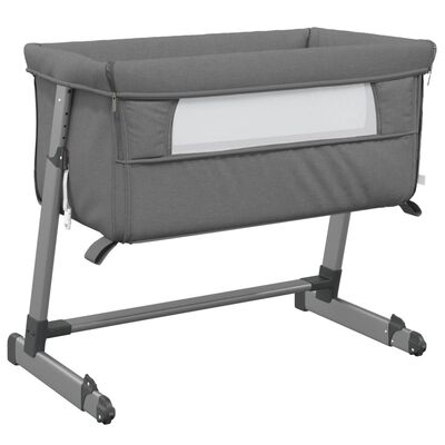 vidaXL Kūdikio lovytė su čiužiniu, tamsiai pilka, lininis audinys