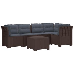 vidaXL 5-vietė sodo sofa su pagalvėlėmis Rataninio i&scaron;vaizdos PP Ruda