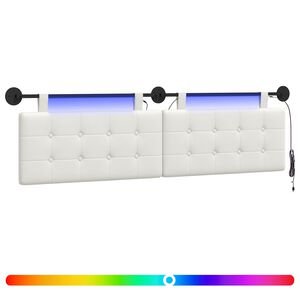 vidaXL Pakabinamas lovos galvūgalis Su LED &scaron;viesa Balta Dirbtinė oda