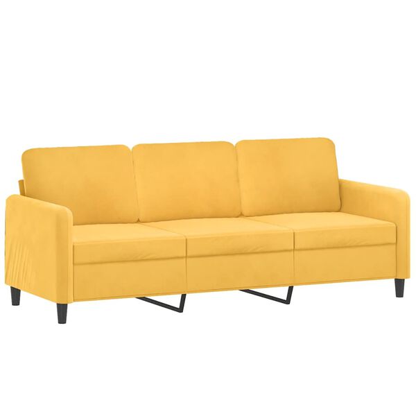 vidaXL Trivietė sofa su pakoja, &scaron;viesiai geltona, 180cm, aksomas