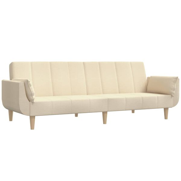 vidaXL Dvivietė sofa-lova su dvejomis pagalvėmis, kreminė, audinys