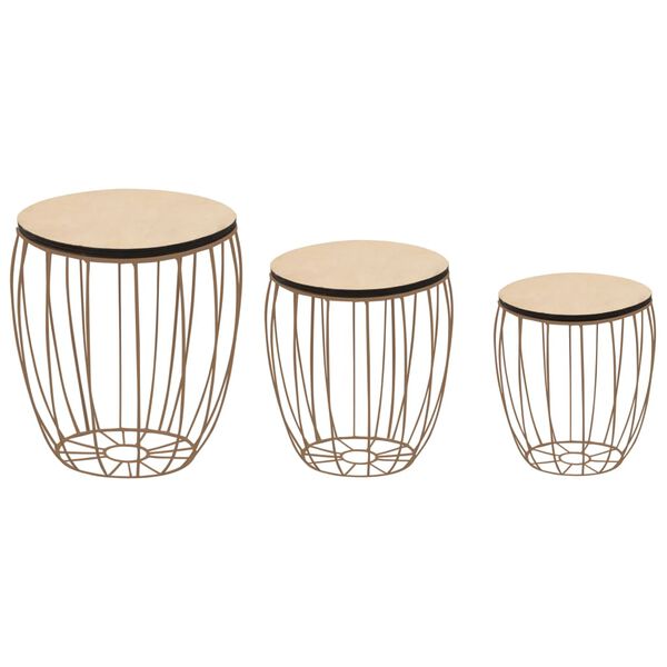 vidaXL Kavos staliukų komplektas, 3d., tuopos fanera, geležis