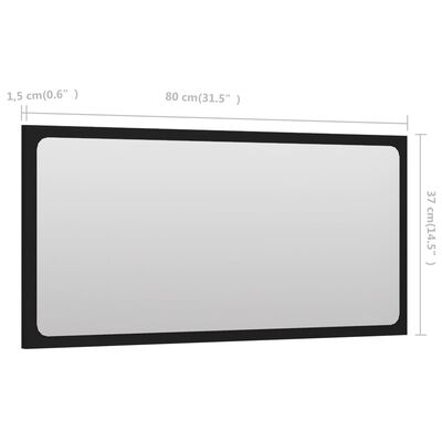 vidaXL Vonios kambario veidrodis, juodos spalvos, 80x1,5x37cm, MDP
