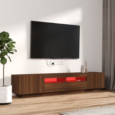 vidaXL TV spintelių komplektas su LED, 2 dalių, rudas ąžuolo, mediena