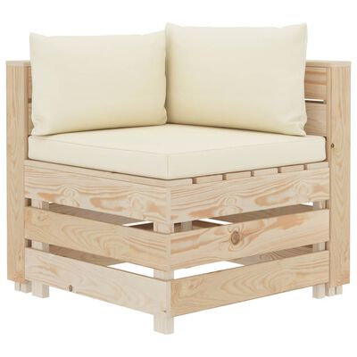 vidaXL Kampinė sodo sofa iš palečių su kreminėmis pagalvėmis, mediena