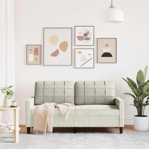 vidaXL Dvivietė sofa, kreminės spalvos, 140cm, aksomas