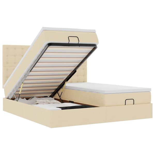 vidaXL Osmanų lovos rėmas su čiužiniais, kreminis, 200x200cm, audinys