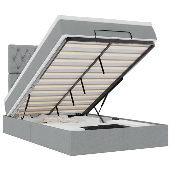 vidaXL Osmanų lova su čiužiniu, pilkas, 120x200cm, audinys