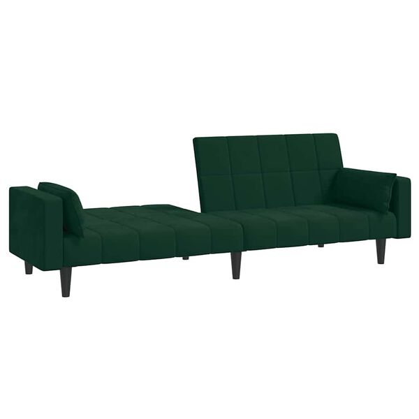 vidaXL Dvivietė sofa-lova su dvejomis pagalvėmis, žalia, aksomas