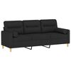 vidaXL Trivietė sofa su pagalvėlėmis, juodos spalvos, 180cm, audinys
