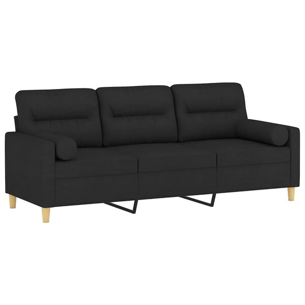vidaXL Trivietė sofa su pagalvėlėmis, juodos spalvos, 180cm, audinys