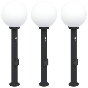 vidaXL Ap&scaron;vietimo stulpeliai su jutikliu ir lizdu, 3 vnt., 80 cm, juodi, IP44