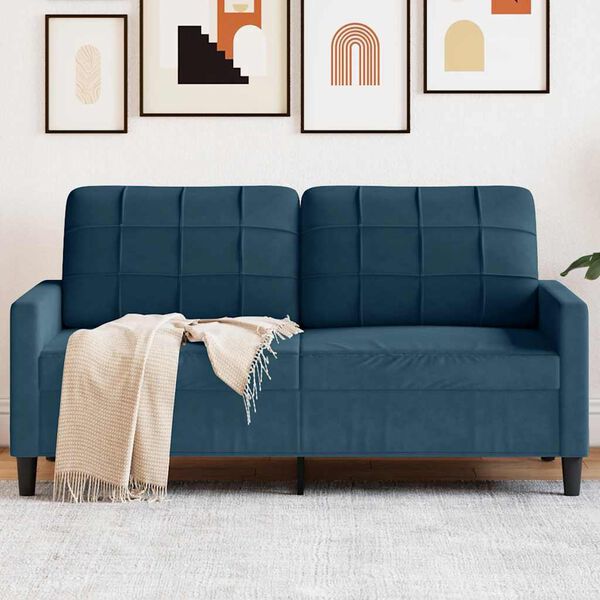 vidaXL Dvivietė sofa, mėlynos spalvos, 140cm, aksomas