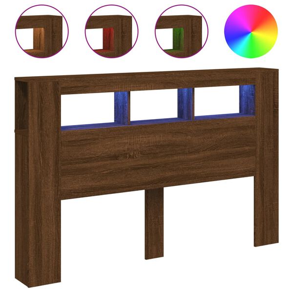 vidaXL LED galvūgalis, rudas ąžuolo, 160x18,5x103,5cm, mediena