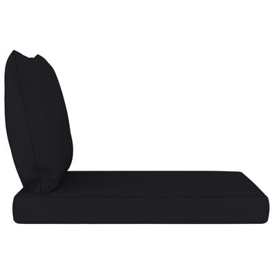 vidaXL Trivietė sodo sofa iš palečių su juodomis pagalvėlėmis, pušis
