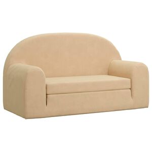 vidaXL Dvivietė vaiki&scaron;ka sofa-lova, kreminės spalvos, mink&scaron;tas pliu&scaron;as