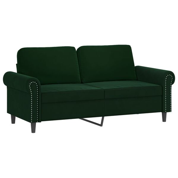 vidaXL Dvivietė sofa su pagalvėmis, tamsiai žalia, 140cm, aksomas