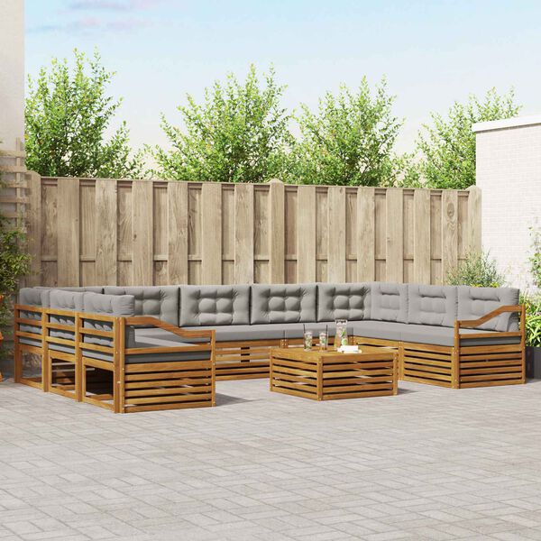 vidaXL Sofų komplektai su pagalve 10 pcs Natūrali ir &scaron;viesiai pilka