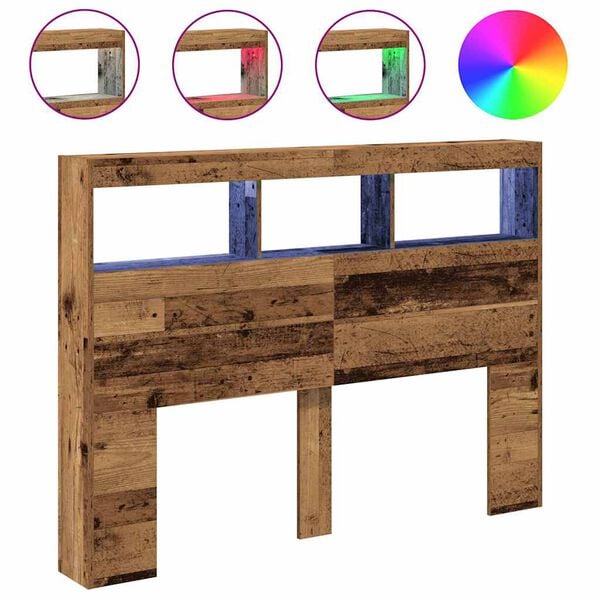 vidaXL Galvūgalis-spintelė su LED, sendintos medienos, 140x17x102 cm