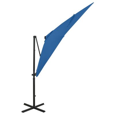 vidaXL Gembinis skėtis su stulpu ir LED lemputėmis, mėlynas, 250cm