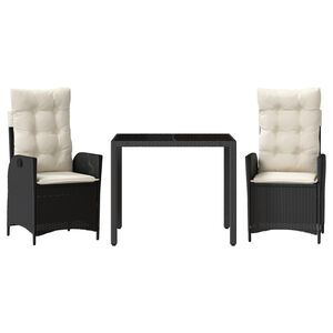 vidaXL Sodo komplektas su pagalvėlėmis, 3 dalių, juodas, poliratanas