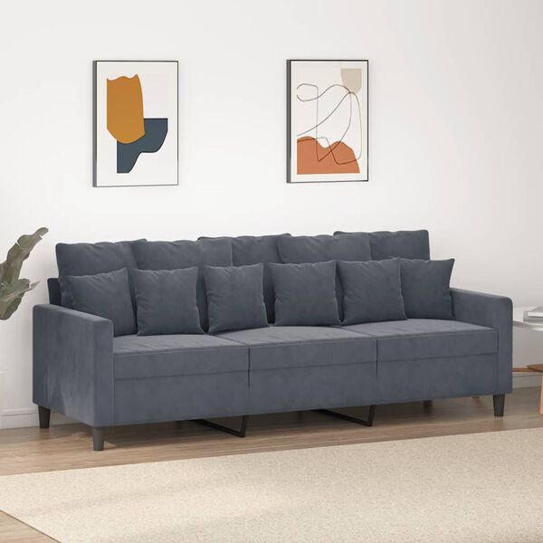 vidaXL Trivietė sofa, tamsiai pilkos spalvos, 180cm, aksomas