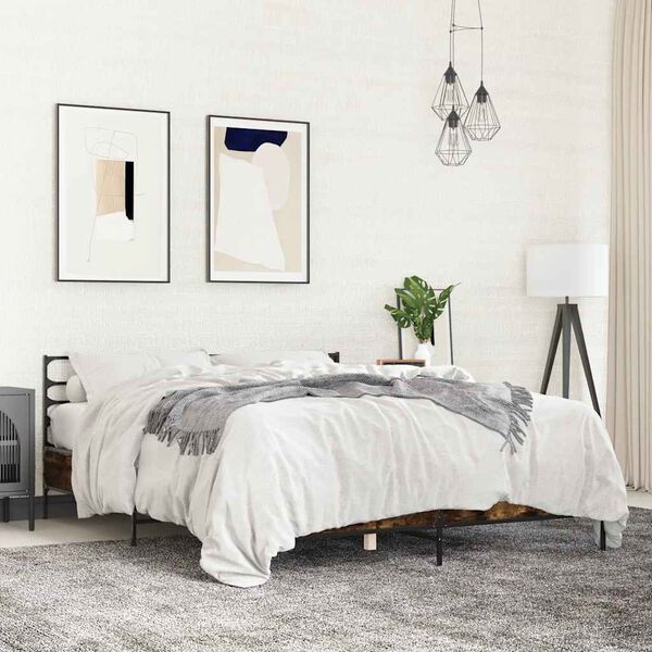 vidaXL Lovos rėmas, dūminio ąžuolo, 150x200cm, mediena ir metalas