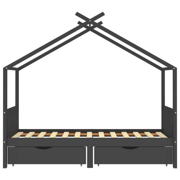 vidaXL Vaiki&scaron;kos lovos rėmas su stalčiais, pilkas, 90x200cm, pu&scaron;is