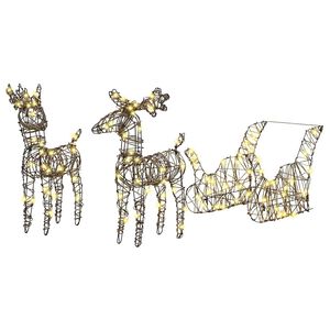vidaXL Elnių tempimo roges 160 LED &Scaron;ilta balta 53 x 28 x 33 cm Ratanas
