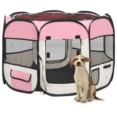 vidaXL Sulankstomas aptvaras šunims su krepšiu, rožinis, 90x90x58cm