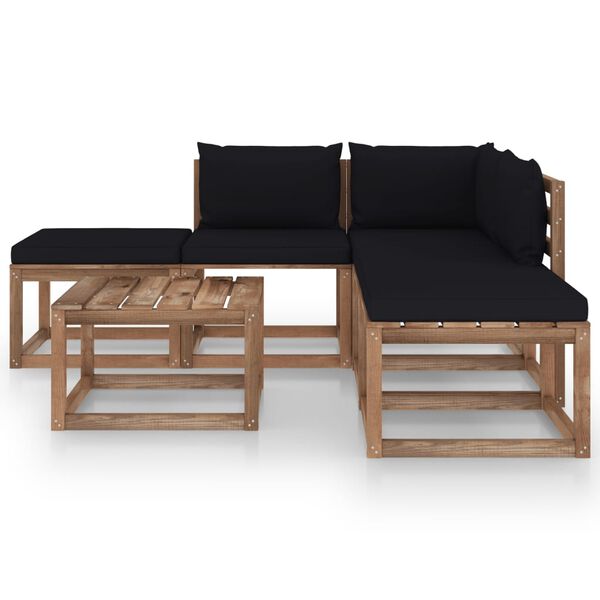 vidaXL Sodo komplektas su juodos spalvos pagalvėlėmis, 6 dalių