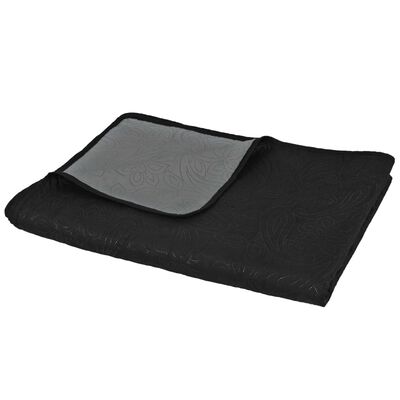 vidaXL Dvipusė dygsniuota antklodė, 230x260cm, pilka ir juoda