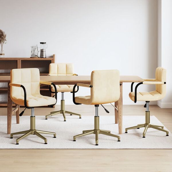 vidaXL Pasukamos valgomojo kėdės, 4vnt., kreminės spalvos, aksomas