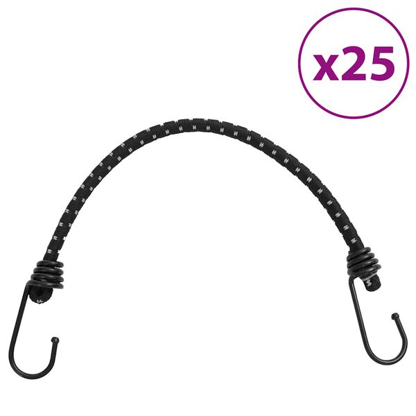 vidaXL Bungee virvelės su juostelėmis ir kabliukais, 25vnt., 46cm