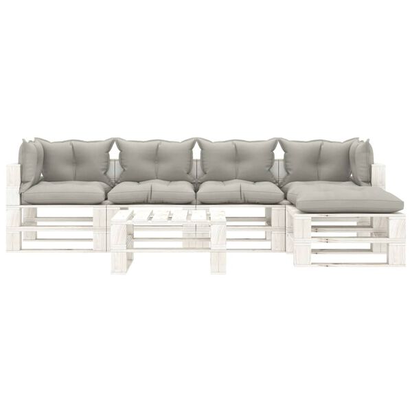 vidaXL Poilsio komplektas i&scaron; palečių su pagalvėmis, 6 dalių, mediena