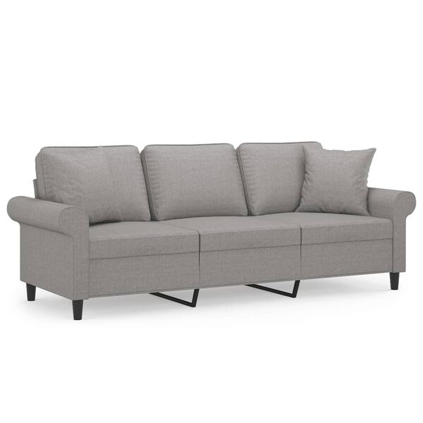 vidaXL Trivietė sofa su pagalvėmis, &scaron;viesiai pilka, 180cm, audinys